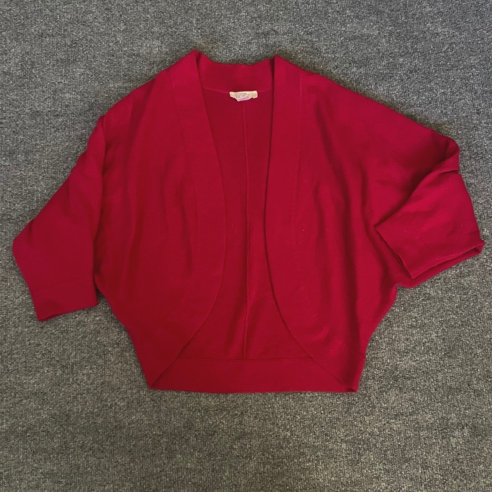 Ann Taylor LOFT Cashmere Cardigan XS Red Cropped Kimono Dolman Batwing Sweater